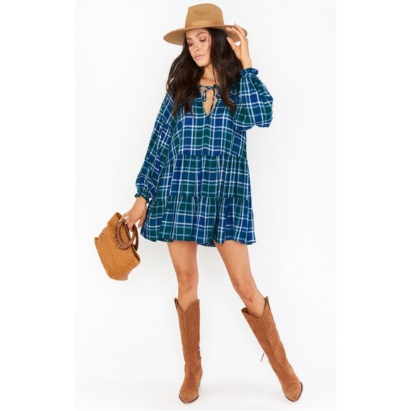 Show Me Your MuMu | Ainsley Plaid Long Sleeve Mini Dress Size Small - Picture 1 of 8